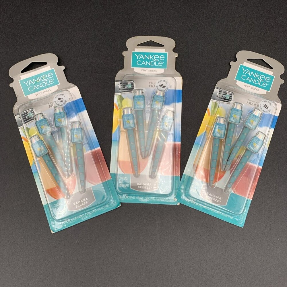 Yankee Candle Car Vent Stick 3 Packs‎ 12 Sticks Bahama Breeze READ